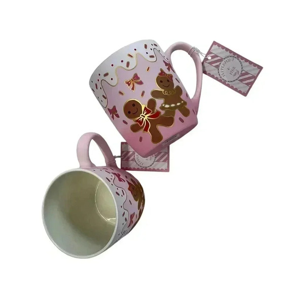 Peppermint & Pine Christmas Gingerbread Cookies Pink Gold Soft Touch Mug Cup Set - Picture 3 of 4